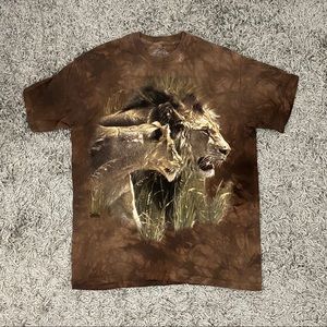 Vintage Y2K Brown Tie Dye Lion Cat Tee Large